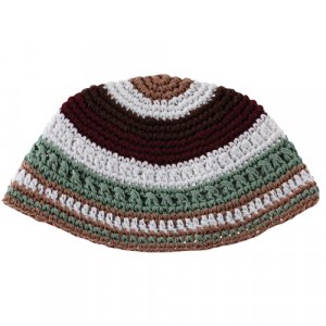 Frik Kippah – White, Gray and Brown Horizontal Stripes