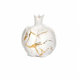 Decorative Ceramic Display Pomegranate - Gold Splatters on White