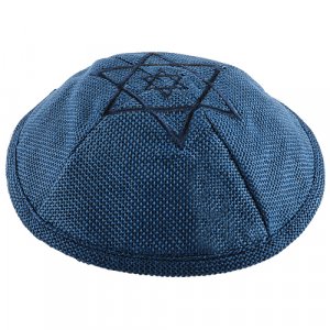 Blue Cloth Kippah Yarmulke with Star of David Design