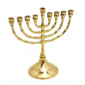 Small Antique Classic Gold Chanukah Menorah, For Candles - 6 inches