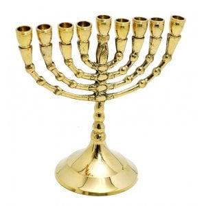 Small Classic Gold Chanukah Menorah, Decorative Branches - 5 Inches