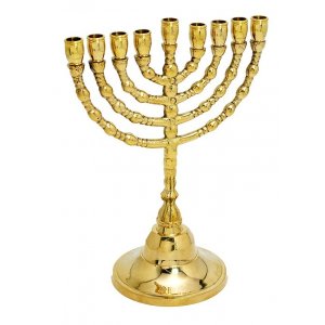 Small Classic Decorative Branches Gold Chanukah Menorah - 7 Inches