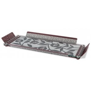 Dorit Judaica Serving Tray with Glass Top - Pomegranate Design