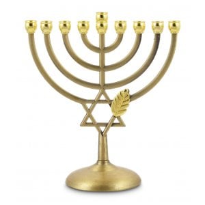 Copper Color Chanukah Menorah, Star of David and Leaf Design - 7 Inches
