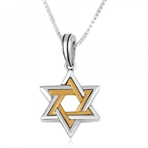 Sterling Silver and Gold Plated Pendant Necklace – Double Stars of David
