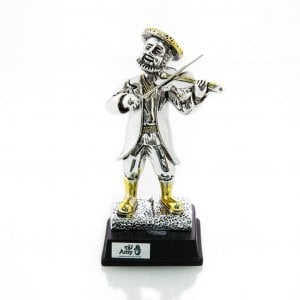 Silver Plated Figurine with Gold Accents on Wood Base - Chassidic Fiddler