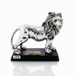 Silver Plated Lion of Judah with Gold Accents on Wood Base - Choice of Sizes