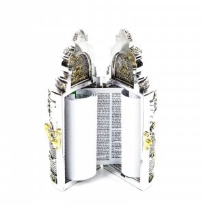 Silver Plated with Gold Accents Cylinder Torah Case with Replica Scroll - Medium