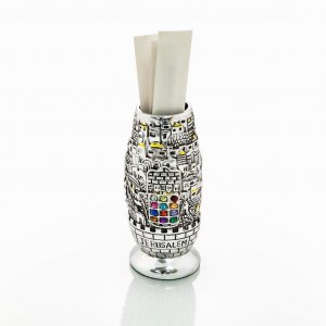 Silver Plated Gold Accents Toothpick Holder - Jerusalem, Hamsa and Breastplate