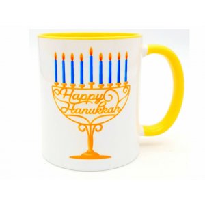 Barbara Shaw Coffee Mug - Happy Chanukah and Candle-Lit Menorah