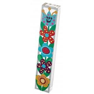Dorit Judaica Acrylic Mezuzah Case with Colorful Flower Design