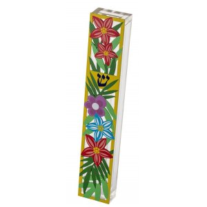 Dorit Judaica Acrylic Mezuzah Case with Flower Design - Multicolor