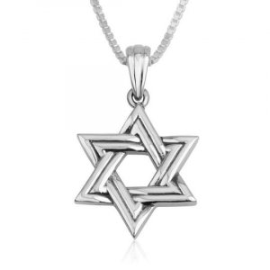 Sterling Silver Pendant Necklace, Double Star of David Outline