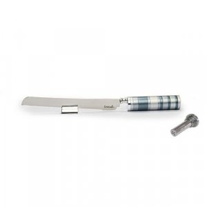 Yair Emanuel Challah Knife with Mini Salt Shaker and Stand - Grays Handle