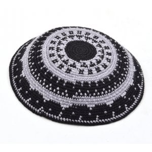 Hand Knitted Premium DMC Cotton Kippah - Gray and Black Design