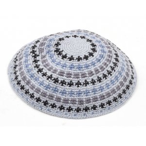 Hand Knitted Premium DMC Cotton Kippah - Gray and Black Design