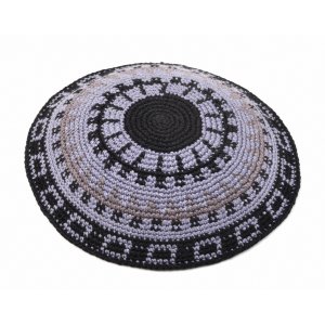 Hand Knitted Premium DMC Cotton Kippah -Black and Gray Stripes