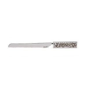 Yair Emanuel Challah Knife, Cutout Pomegranates with Bread Blessing Words – Gray