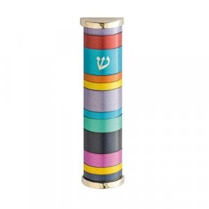 Yair Emanuel Wide Rounded Anodized Aluminum Mezuzah Case - Multicolor Stripes