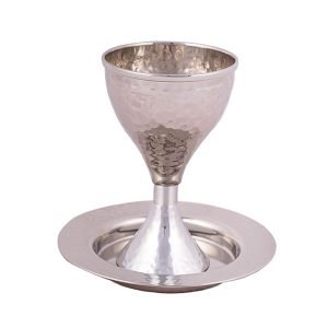 Yair Emanuel Contemporary Hammered Metal Kiddush Cup Set – Silver Band