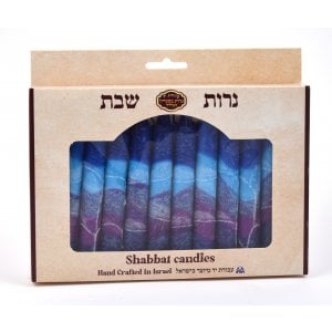 Decorative Handmade Galilee Shabbat Candles - Shades of Blue and Purple