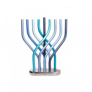 Yair Emanuel Aluminum Hanukkah Menorah with Tube Design - Blue Flame Design