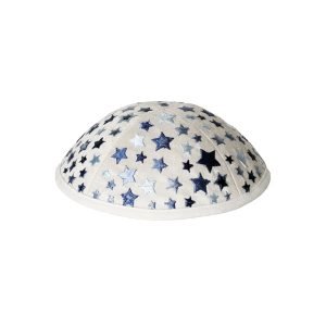 Yair Emanuel Kippah for Children – Embroidered Colorful Stars on White