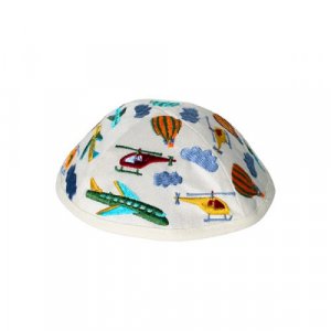 Yair Emanuel Kippah for Children – Embroidered Airplanes on White
