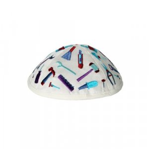 Yair Emanuel Kippah for Children – Embroidered Tools on White