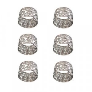 Yair Emanuel Six Napkin Serviette Rings, Cutout Pomegranates - Silver