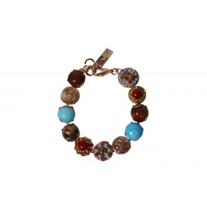 Amaro Handcrafted Bracelet, Old Coin Images with Semi Precious Colorful Gems