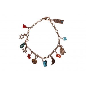 Amaro, Handcrafted Rose Gold Plated Charm Bracelet - Colorful Jewish Charms