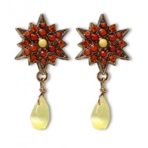 Amaro Handcrafted Gold Plate Red Star Earrings - Spiritual Lights Collection