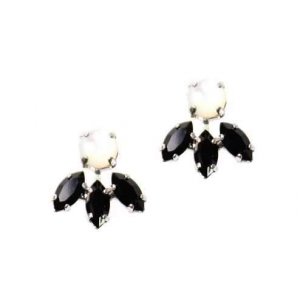 Amaro Black and White Small Petal Earrings with Semi Precious Gemstones