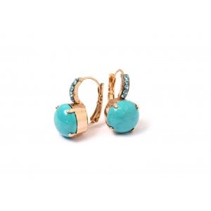 Amaro Classic Earrings, Turquoise Semi Precious Gems on Rose Gold Plate