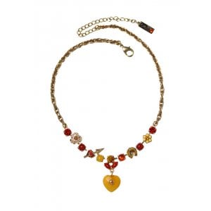 Amaro Hand Made Necklace Semi Precious Gems, Plated Gold - Heart Pendant