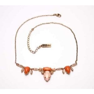 Amaro Handmade Necklace of Semi-precious Stones - Art Deco Pink and Orange