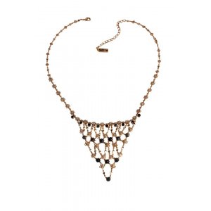 Amaro Handmade Necklace, Semi-Precious Black Gems in Flower Lace Collar Design