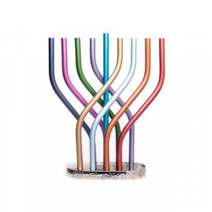 Yair Emanuel Aluminum Hanukkah Menorah with Tube Design - Multicolor Flame Design