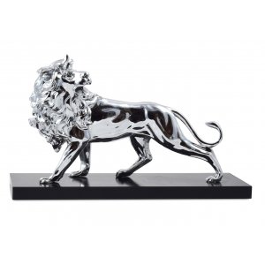 Silver Plate Lion Figurine on Wood Base