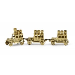 Chanukah Menorah, Cars with Candle Holders on the roofs - Brass