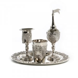 Silver Plated Four-Piece Havdalah Set - Grapes Design