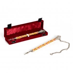 Colorful Silver Plated Torah Pointer with Chain in Red Velvet Presentation Box