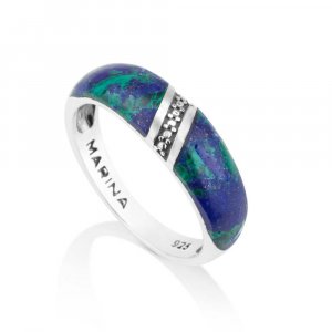 Sterling Silver Eilat Stone Ring with Diagonal Decorative Stripe