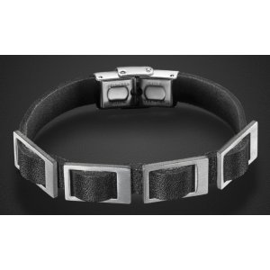 Adi Sidler Man's Black Leather Bracelet with Stainless Steel Open Buckle Design