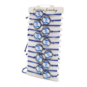 Blue Thread Bracelet, Disc with Israeli Flag - Package of 12