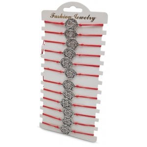 Good Luck Red Cord Bracelets with Disc of Silver Hamsa Hand – Package of 12