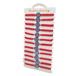 Good Luck Red Cord Bracelets with Blue Protective Eye – Package of 12