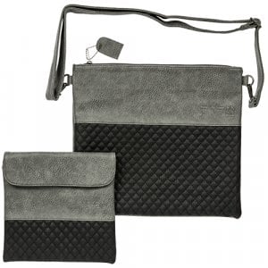 Faux Leather Tallit & Tefillin Bags with Shoulder Strap - Dark and Light Gray