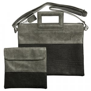 Faux Leather Tallit & Tefillin Bags and Shoulder Strap - Dark and Light Gray